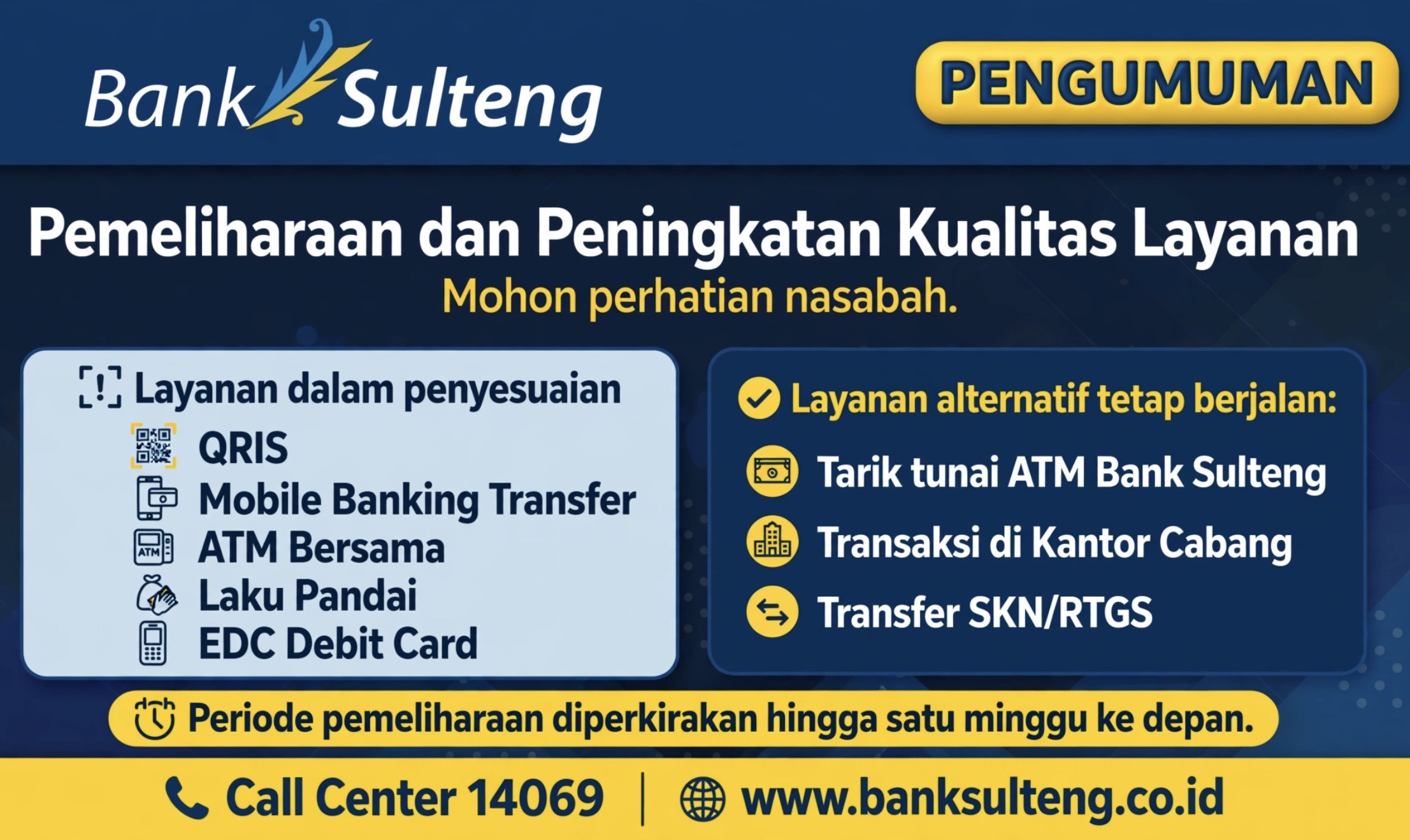 PENGUMUMAN : Pemeliharaan dan Peningkatan Kualitas Layanan Transaksi